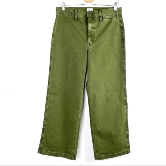 J.CREW High Rise Garment-dyed Slim Wide leg Crop Pants Loden Green Size 30 New - Picture 3 of 8